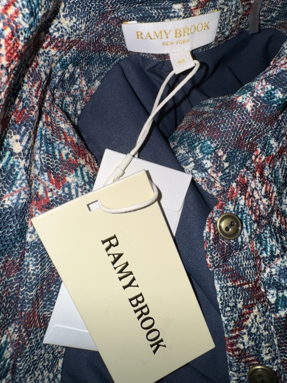 Ramy Brook Blue Multi Ruched Sheer Button-Down Shirt - Picture 3 of 3